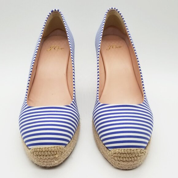 J.Crew Seville Espadrille Wedges in Blue Stripe 7 Jute Platform Coastal Nautical - Picture 4 of 16